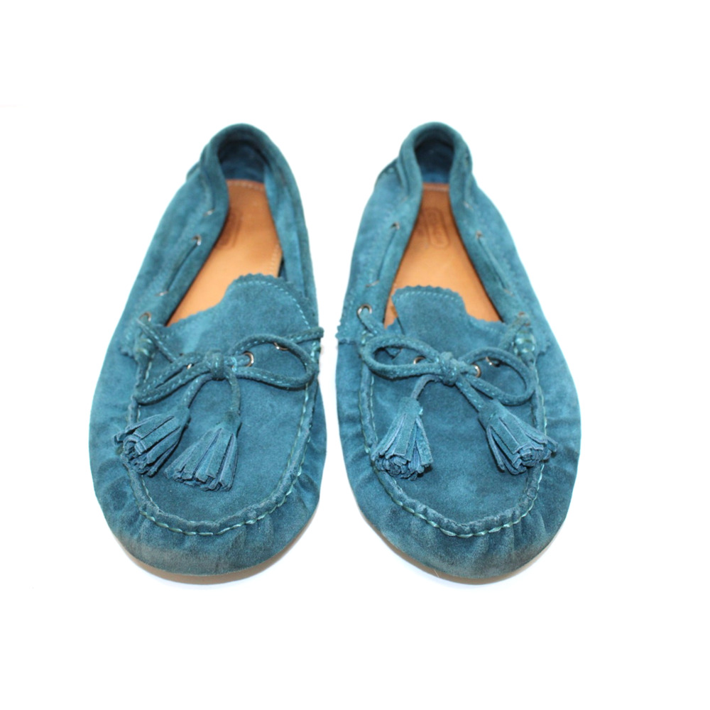 Coach Nadia Driver Loafers Women's 8.5 B Teal Suede Leather Slip On Tassel Bow - Picture 6 of 8